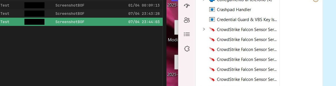 BOF screenshot eseguito con CrowdStrike ancora attivo