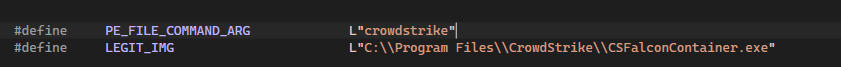 Codice con LEGIT_IMG che punta a CSFalconContainer.exe