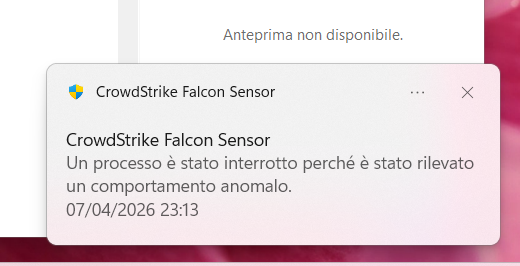 Notifica di rilevamento CrowdStrike